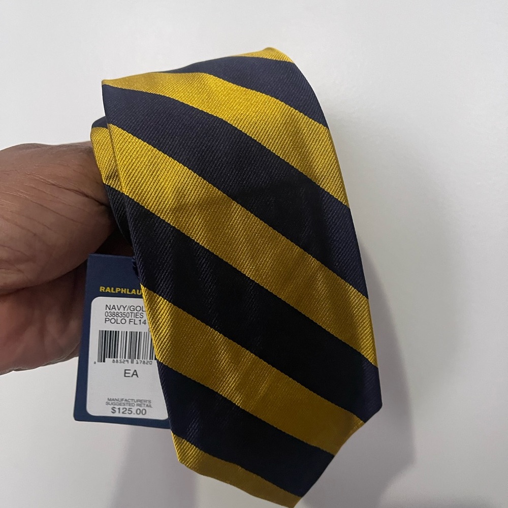 Ralph Lauren Navy and Yellow Striped Men's Tie - Picture 4 of 11